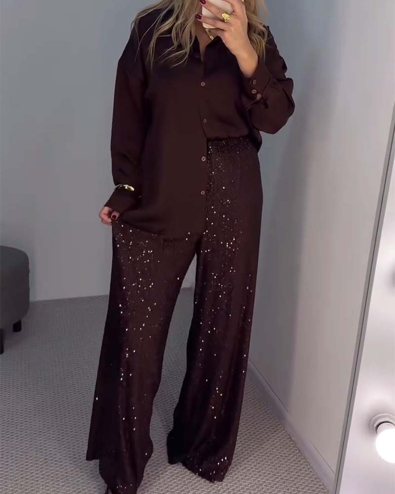Casual Sequined Wide-leg Pants