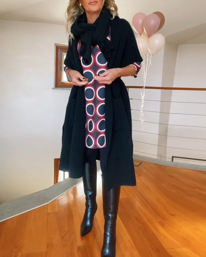 Casual solid color half sleeve pocket cardigan