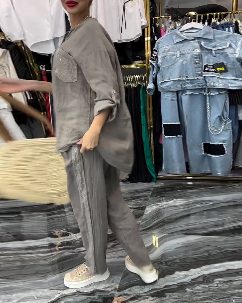 Stand Collar Pocket Casual Suit