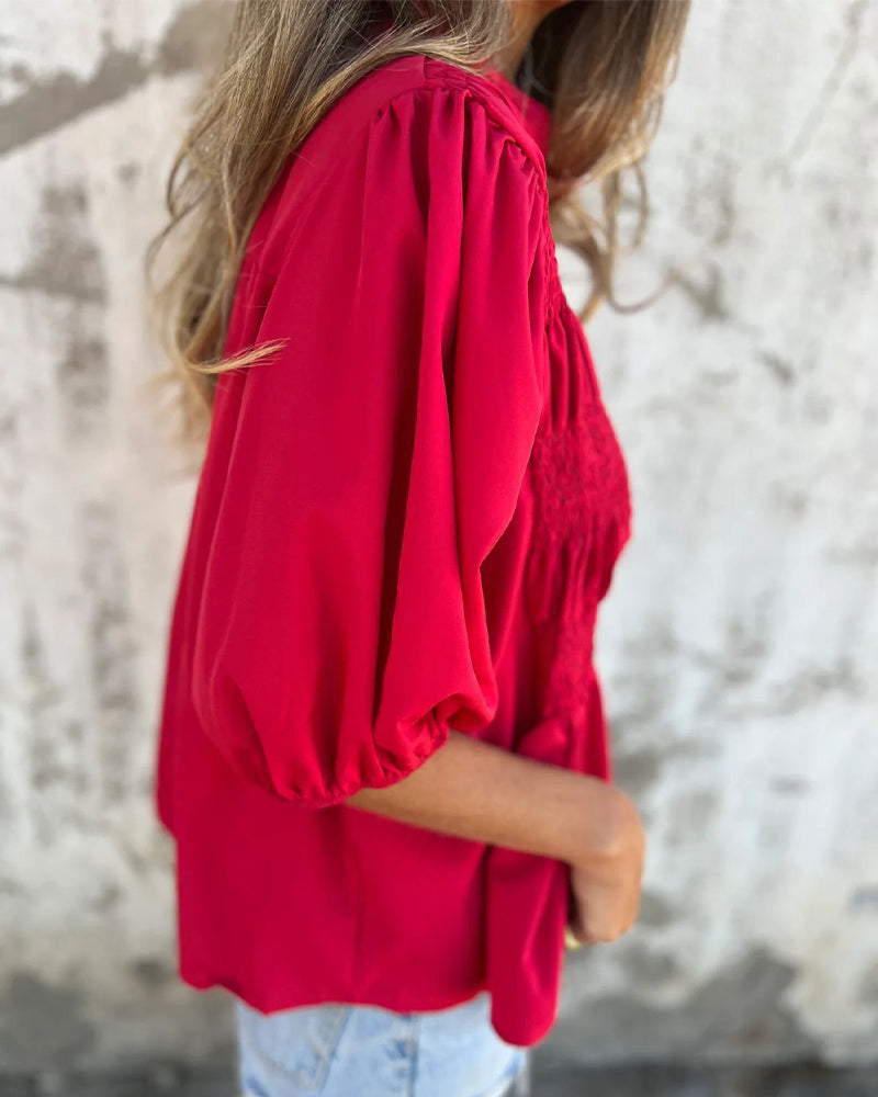 Casual Fashion Short Sleeve Solid Color Blouse