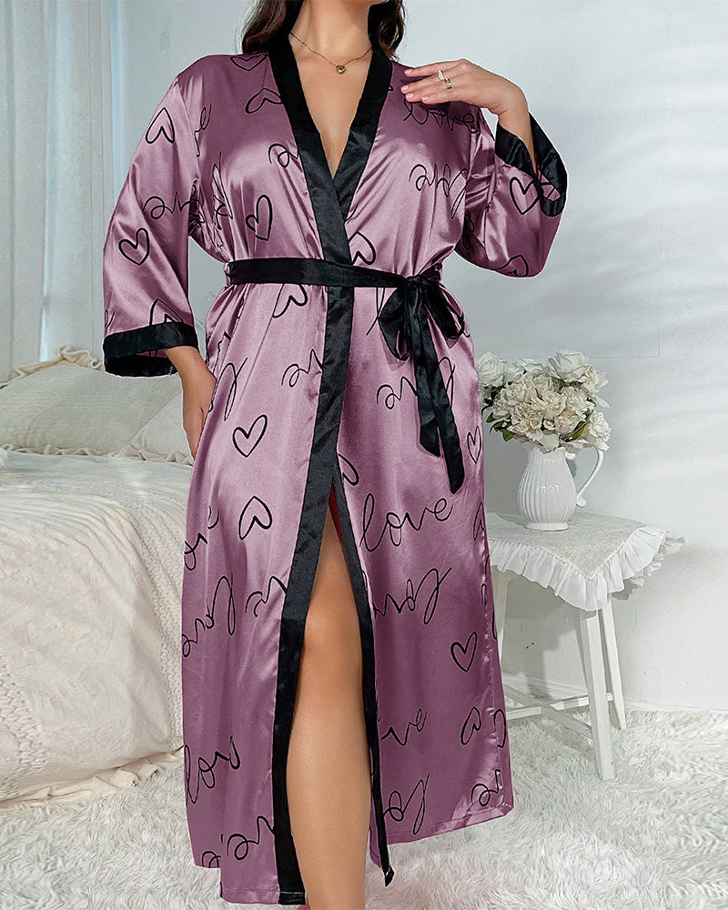 Large size printed imitation silk sexy nightdress