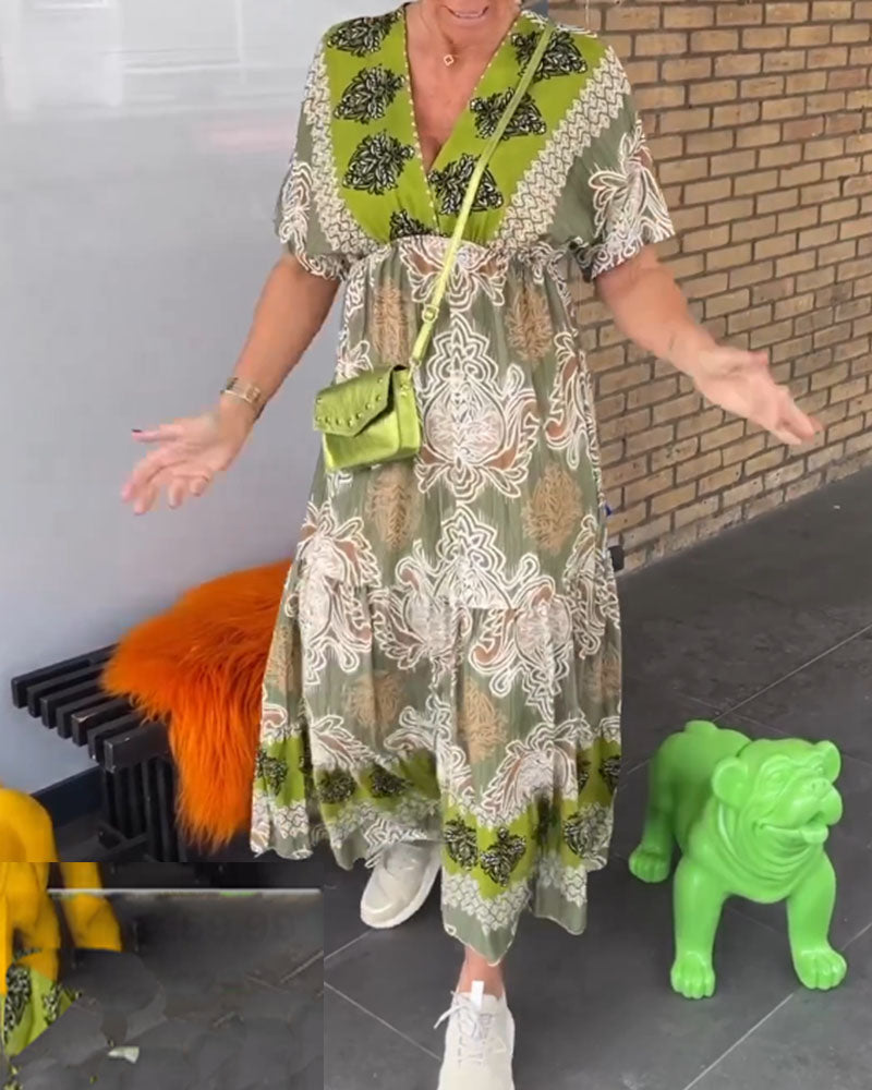 Casual v-neck printed short-sleeved dress