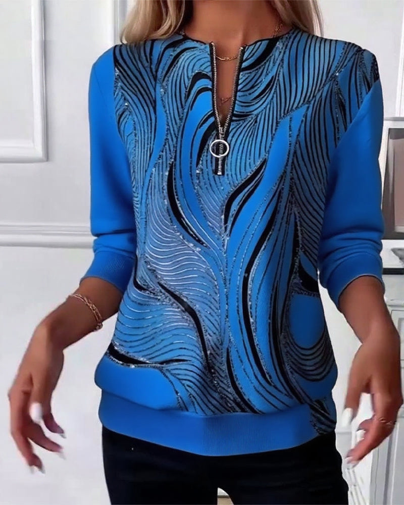 Casual Printed Zipper Sweatshirt