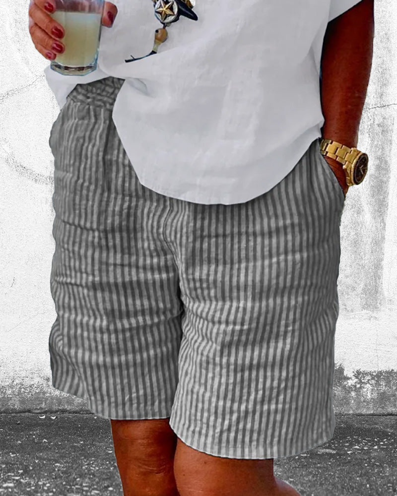 Cotton and linen stripe print shorts