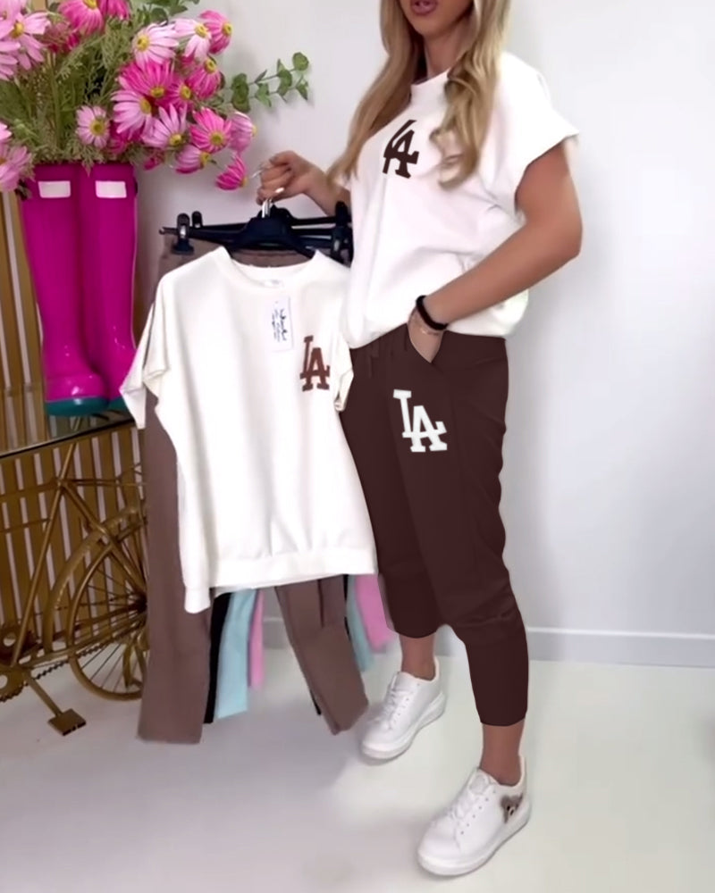 Sports Letter Print Skinny Pants Set