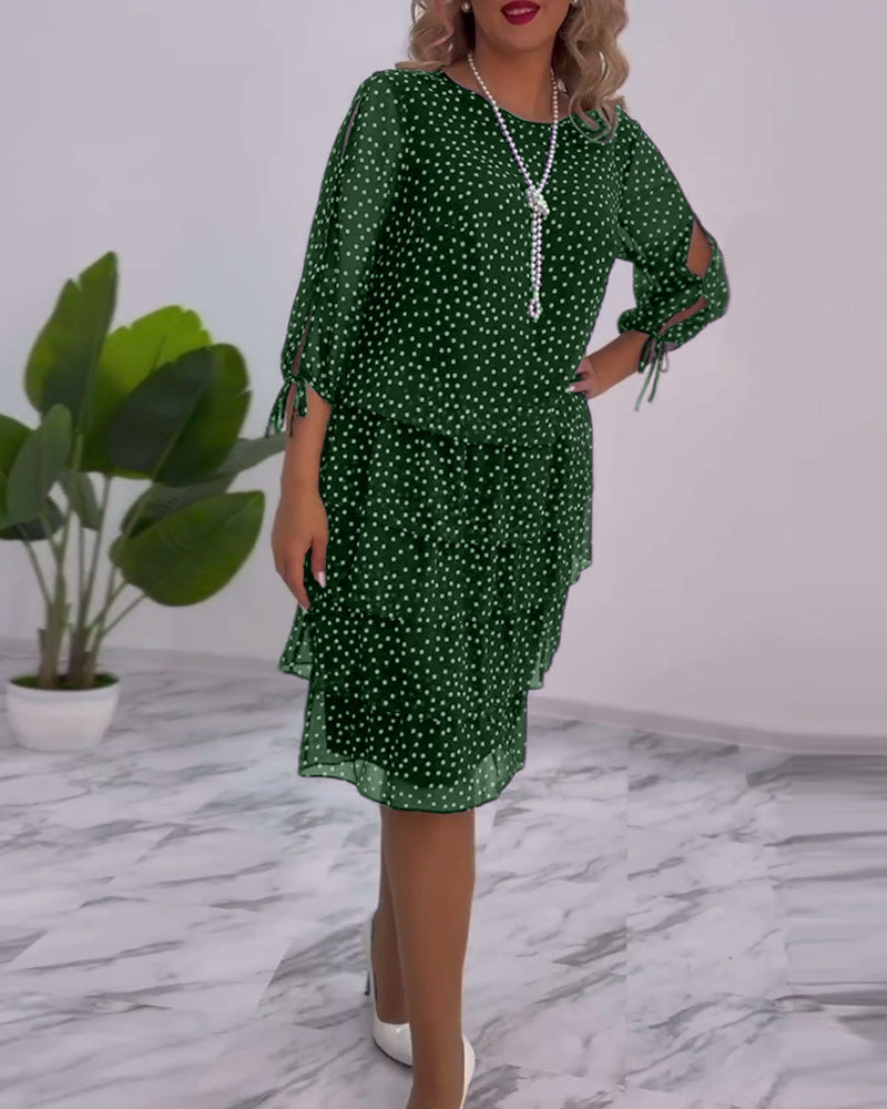 Polka dot print layered elegant dress