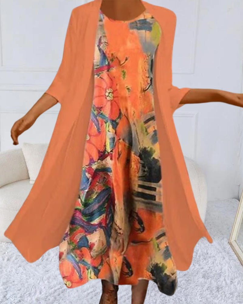 Round Neck floral print two-piece set