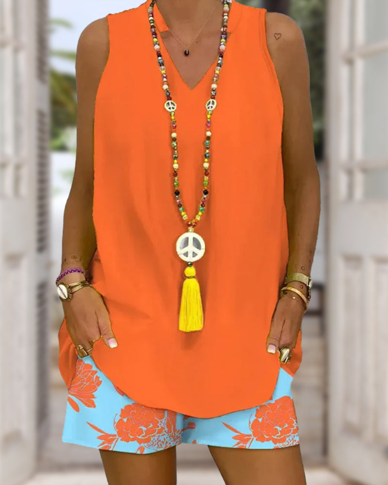 Sleeveless vest and shorts two piece set