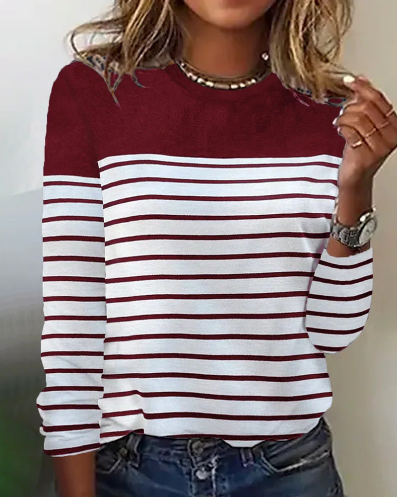 Color block stripe long sleeve top