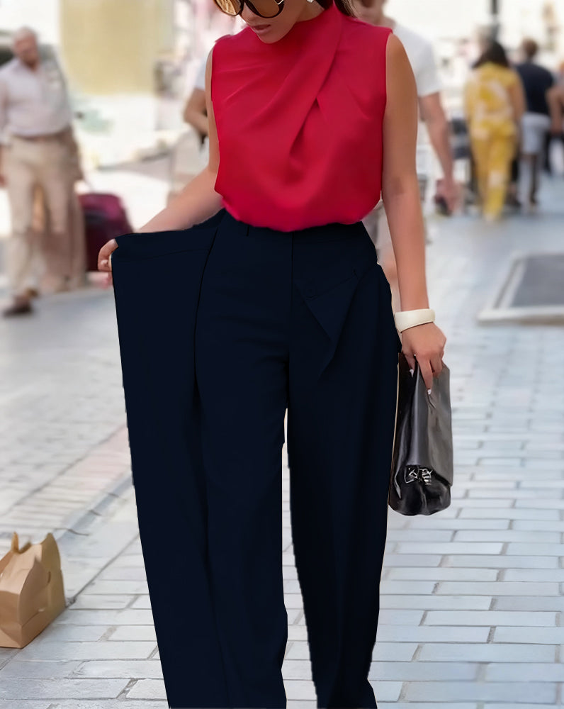 Asymmetric Layered Wide-Leg Pants