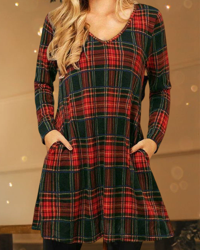 Christmas Checkered Print Loose Dress