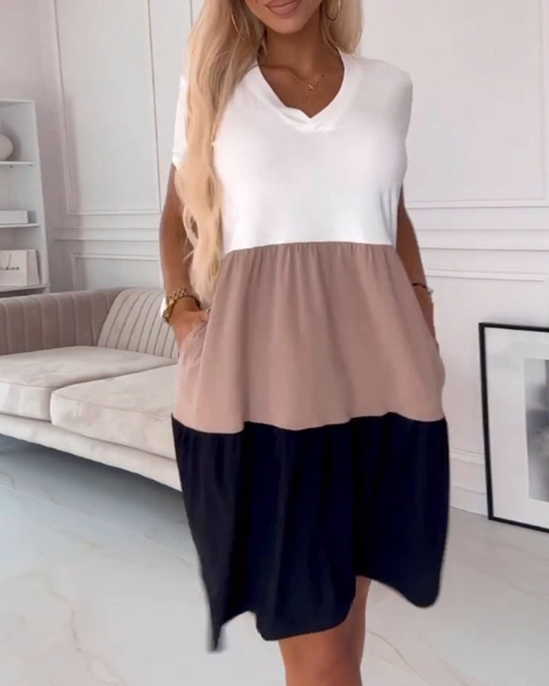 Colorblock short sleeve casual dress