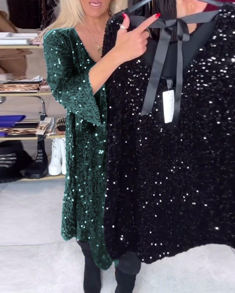 Velvet Sequined Dress With Wide Neckline