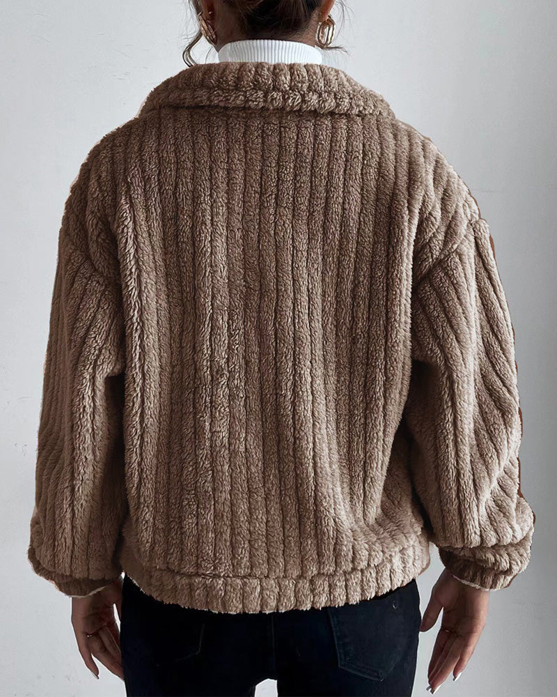 Casual solid color lapel button long sleeve thickened coat