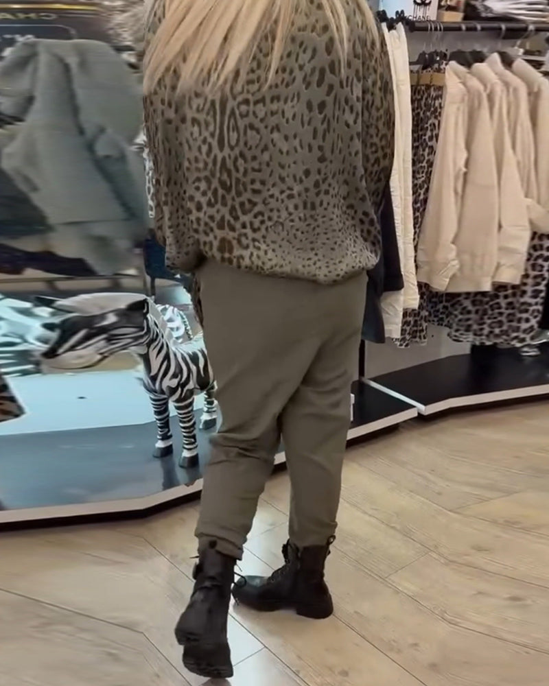 Solid color drawstring casual pants