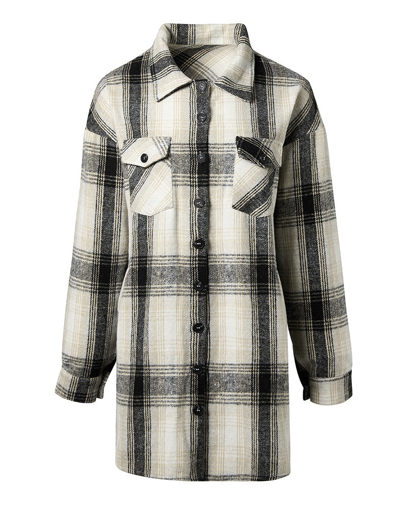 Casual plaid print pocket shirt