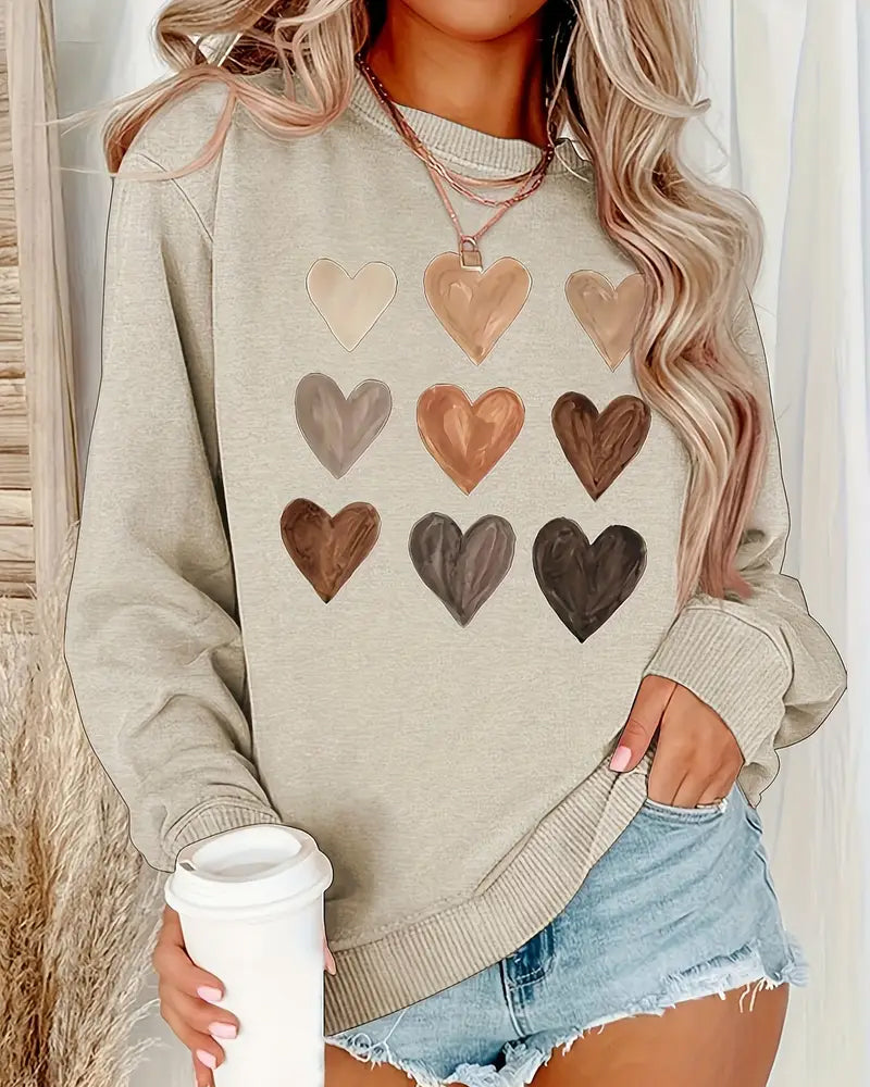 Colorful Heart-Shaped Pullover Sweatshirt