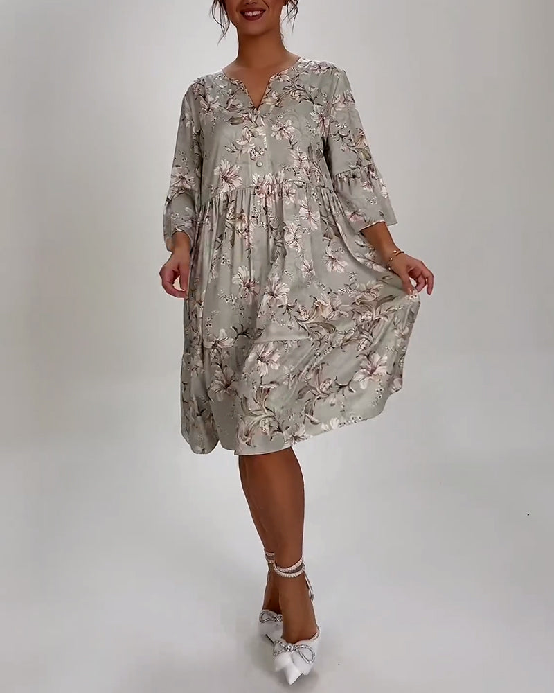 Bell sleeve floral print dress