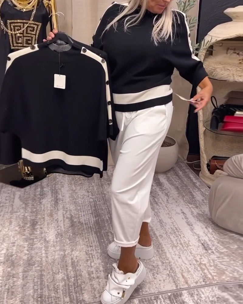 Colorblock button-down sweater