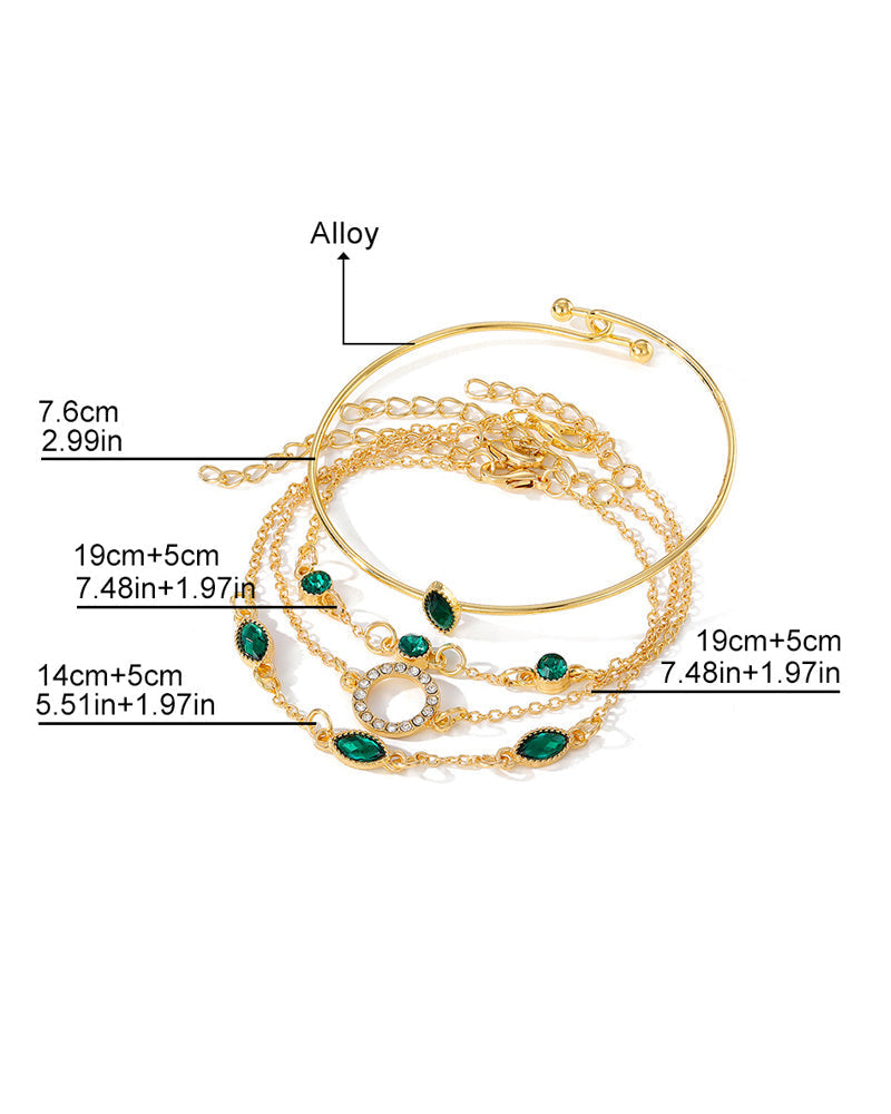 Circle rhombus rhinestone bracelet set of four