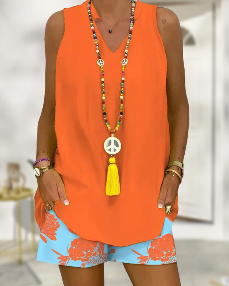 Sleeveless vest and shorts two piece set