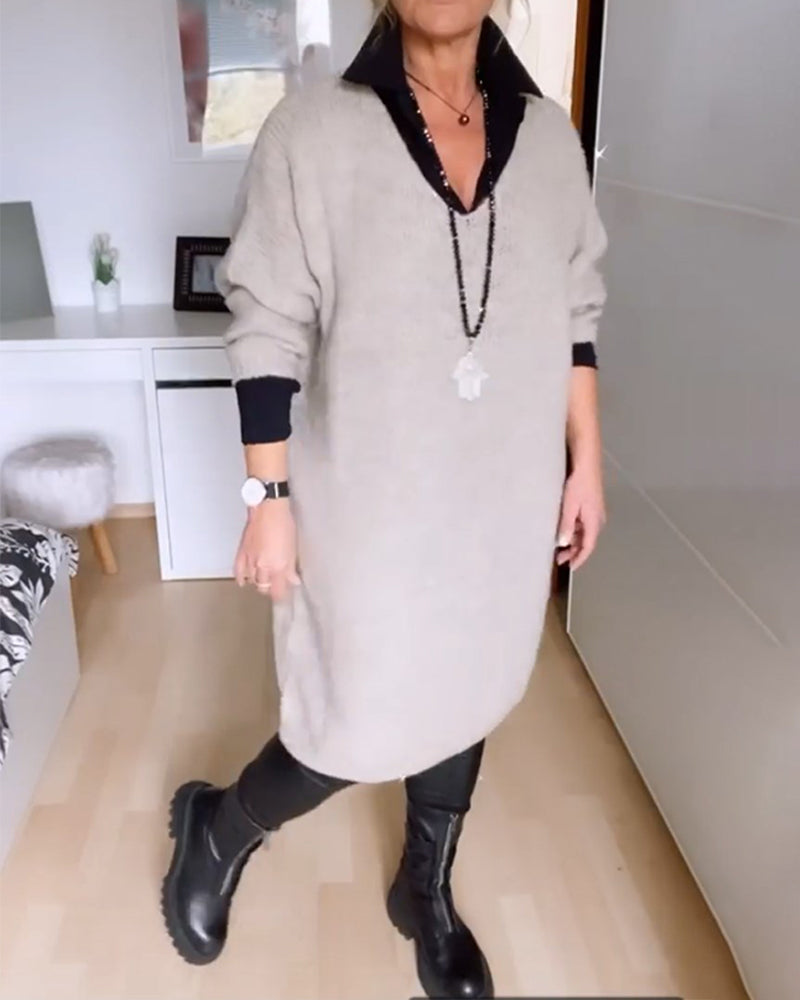 Button solid color casual shirt dress