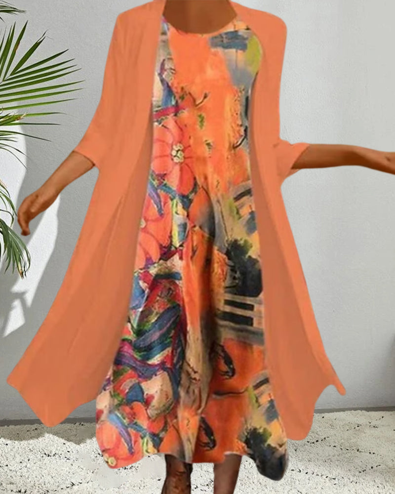 Round Neck floral print two-piece set