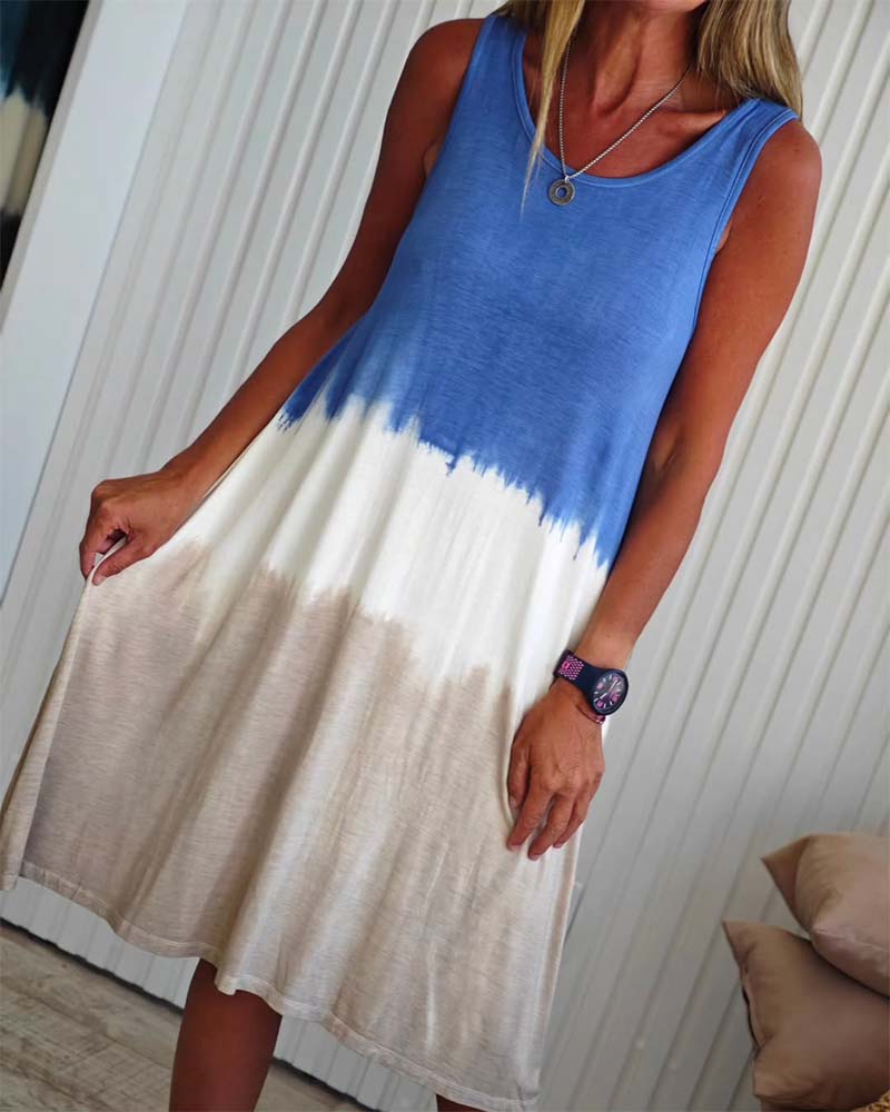 Casual Sleeveless Tie-Dye Dress