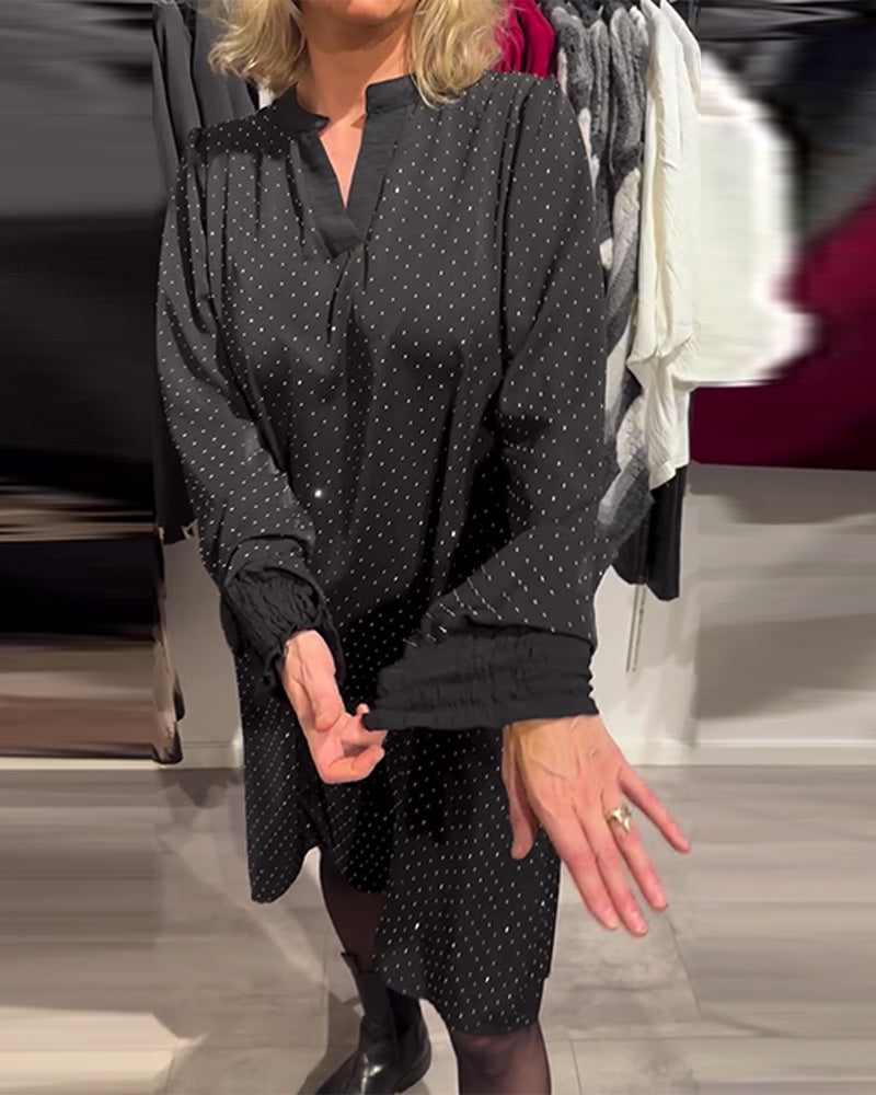 Lantern Sleeve Diamond Print Dress