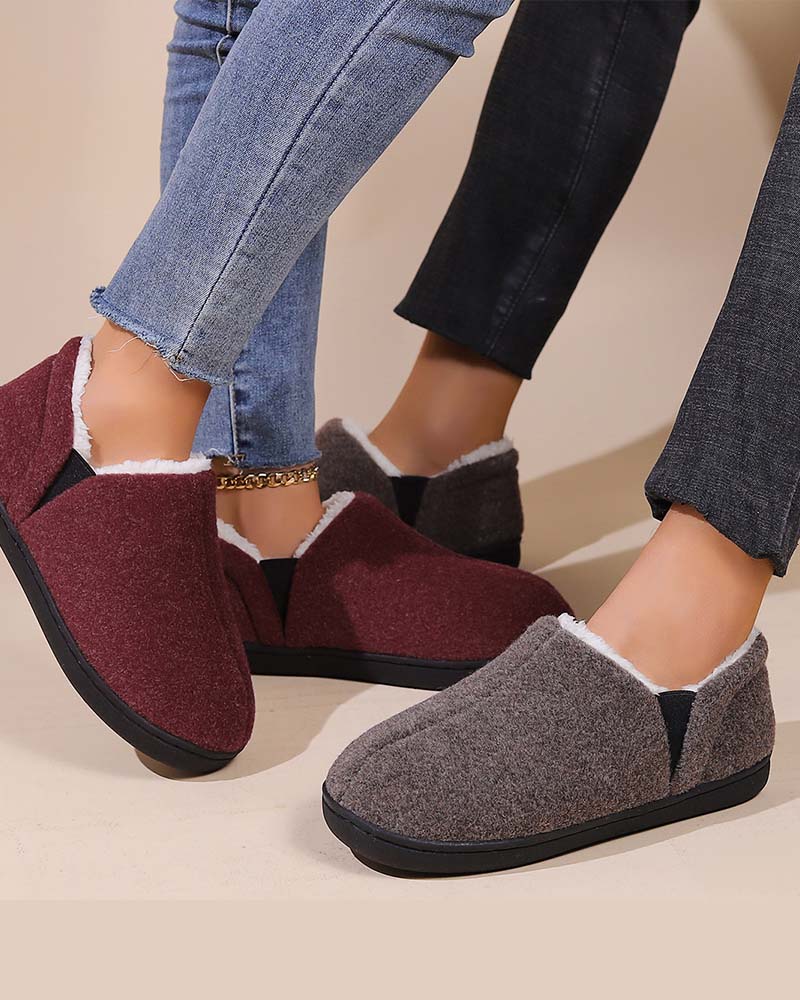 Plush solid color all-inclusive flat shoes