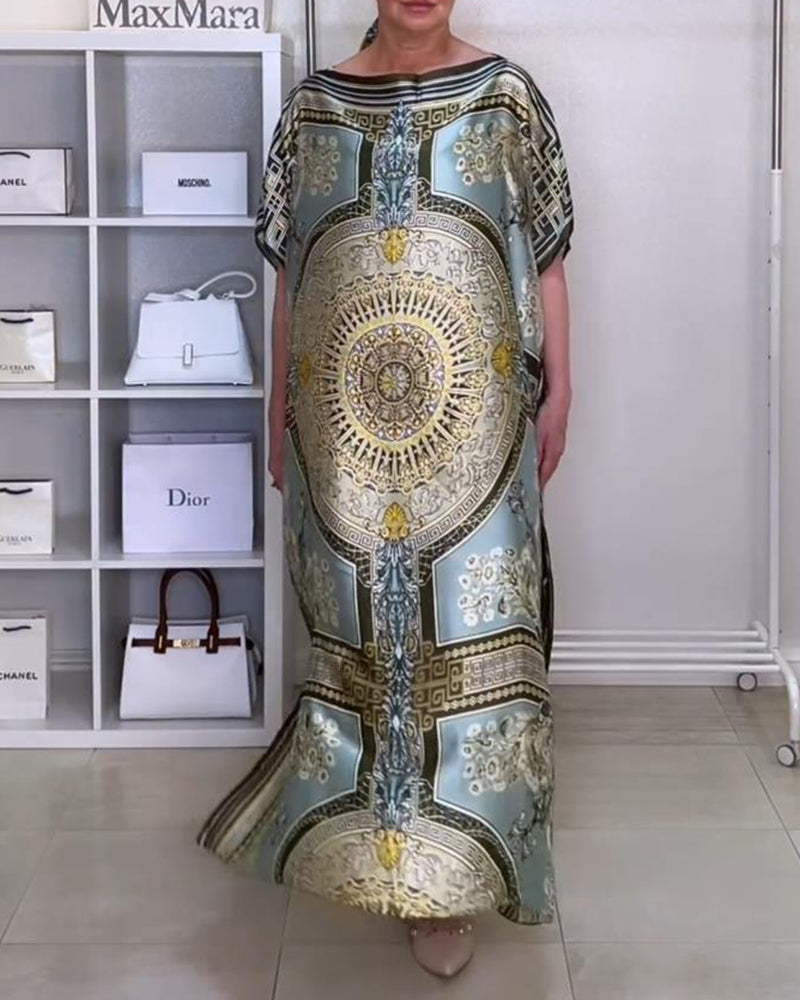 Boho printed slit loose dress