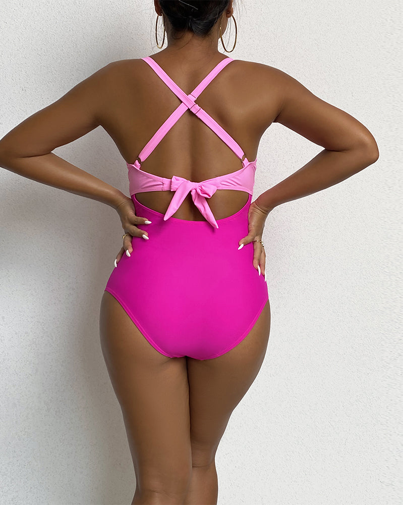 Color block cross strap swimsuit
