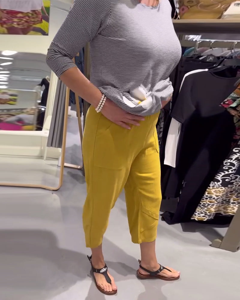 Casual Tapered Cotton And Linen Cropped Pants