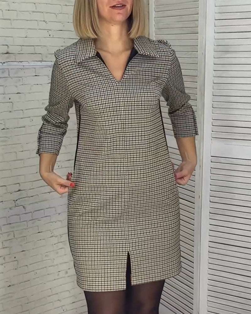 V-neck slit long-sleeved dress