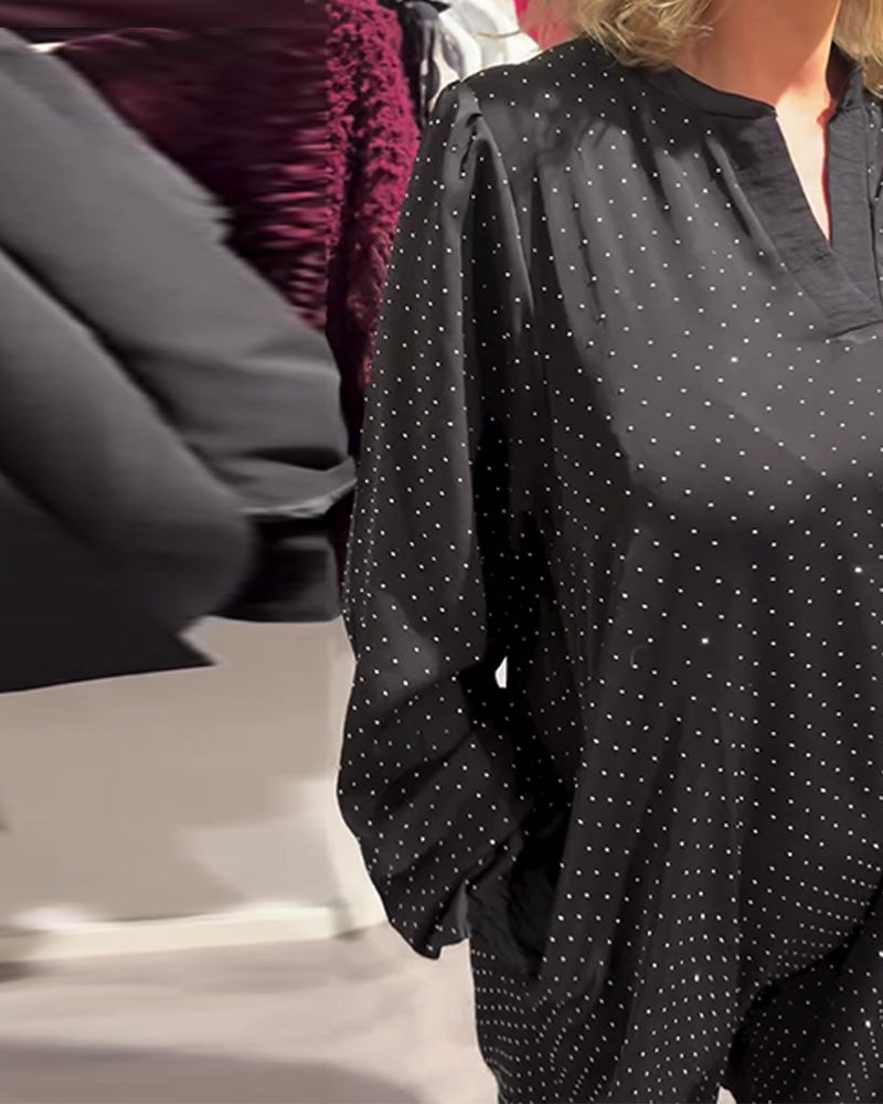 Lantern Sleeve Diamond Print Dress