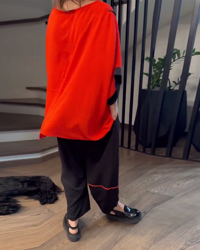 Loose Bloomers Casual Color-Blocking Set