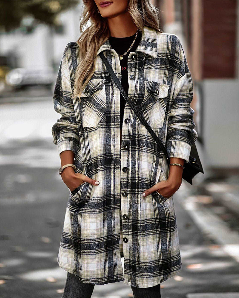 Casual plaid print pocket shirt
