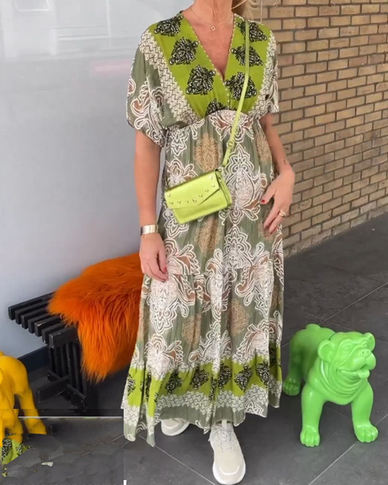 Casual v-neck printed short-sleeved dress