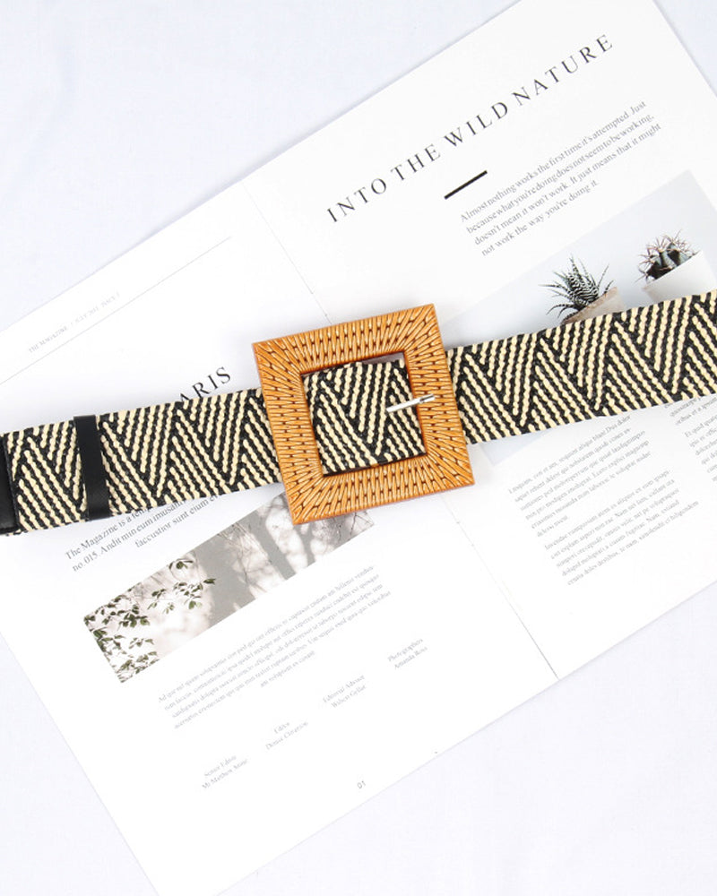 Grass woven ladies elastic belt