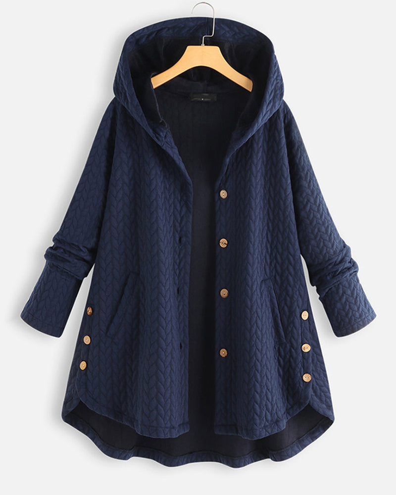 Hooded solid color loose coat