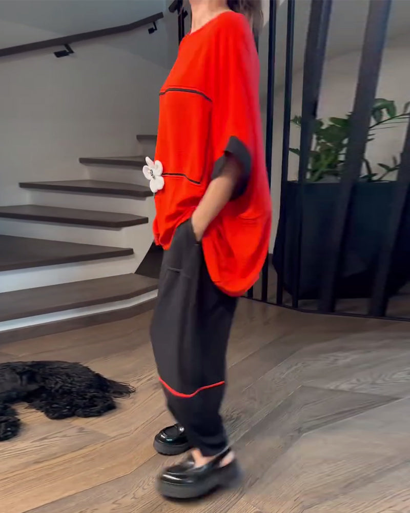 Loose Bloomers Casual Color-Blocking Set