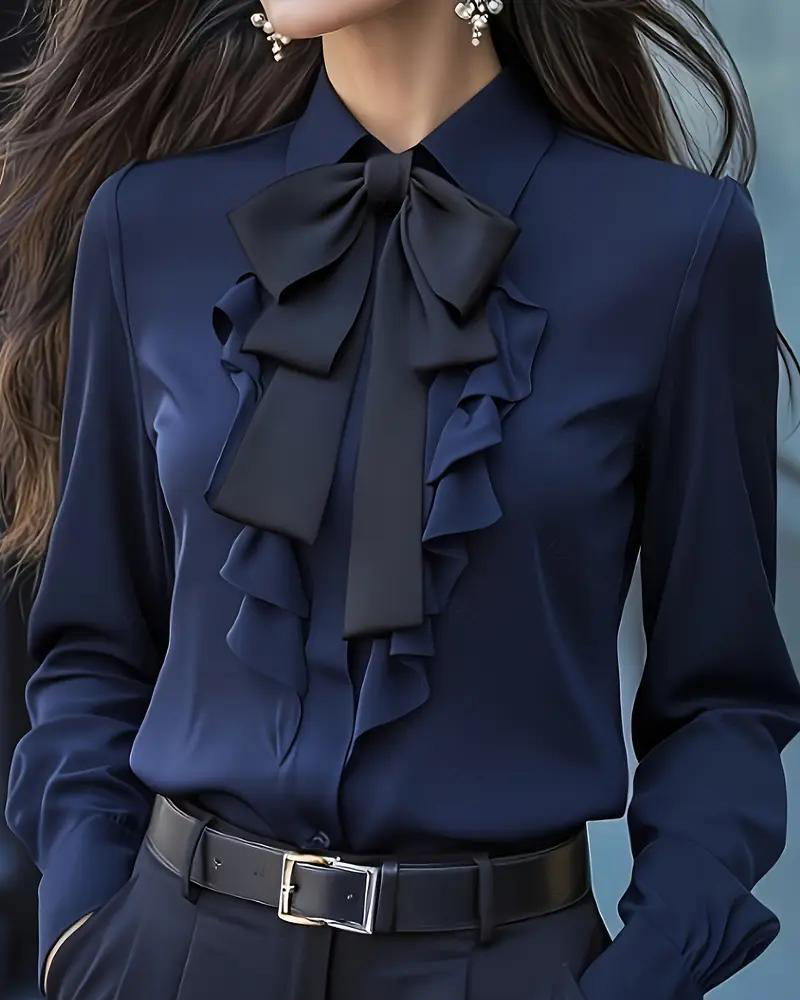 Bow Ruffle Long-Sleeved Shirt