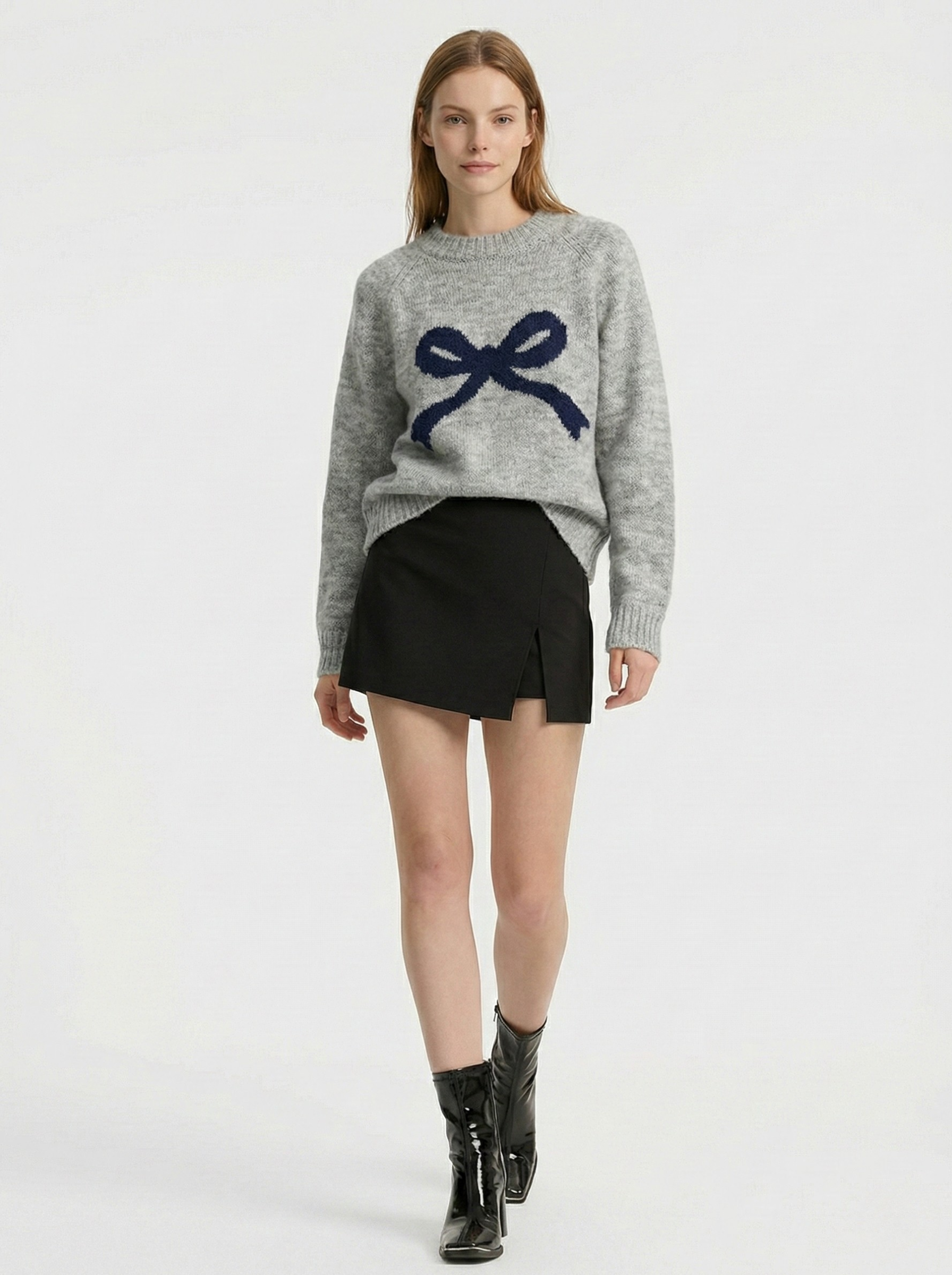 Bow Knit Sweater & Mini Skirt Set
