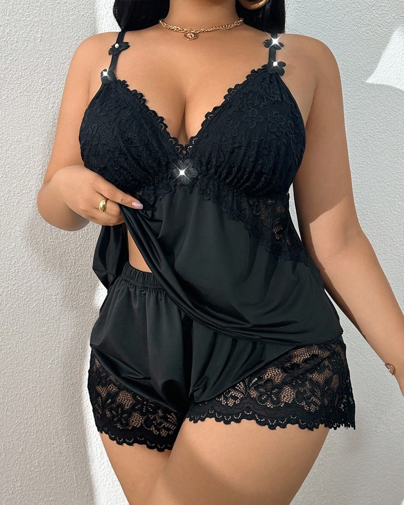 Plus Size Lace Camisole Pajama Set