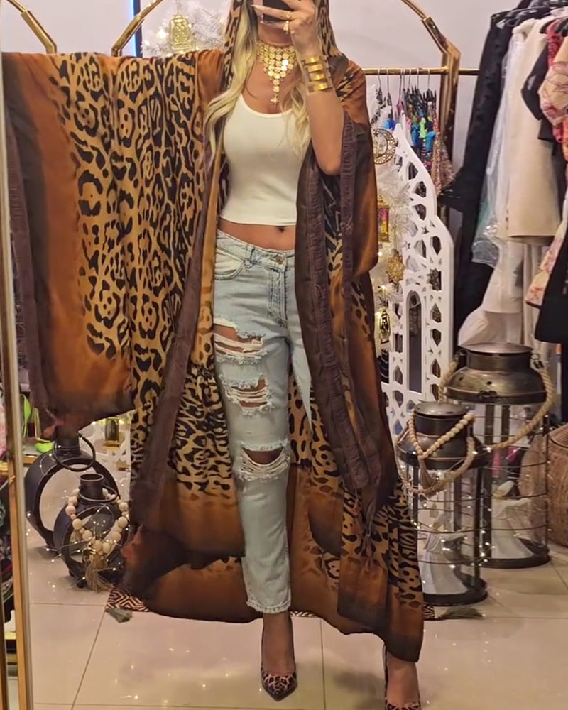 Batwing Sleeve Leopard Print Coat