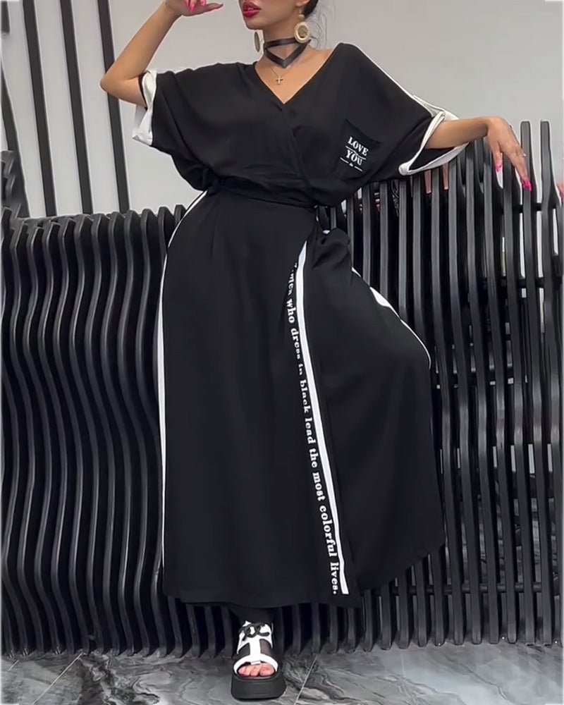 V-Neck Irregular Loose Trousers Suit