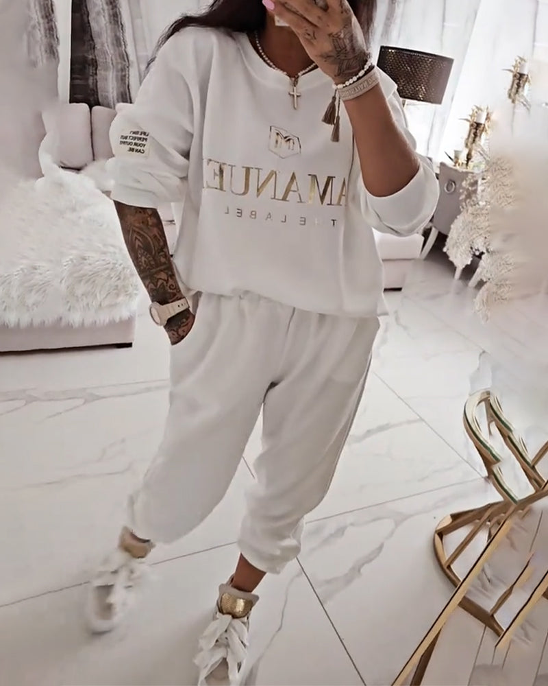 Sporty Casual Printed Two-Piece Set