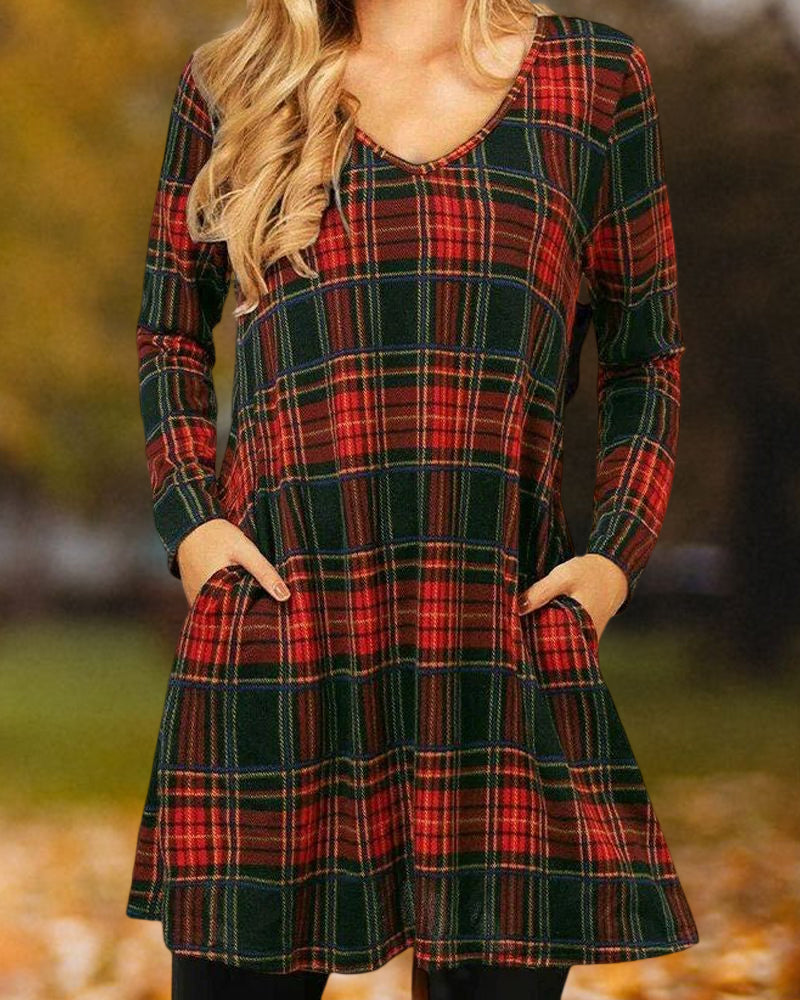 Christmas Checkered Print Loose Dress