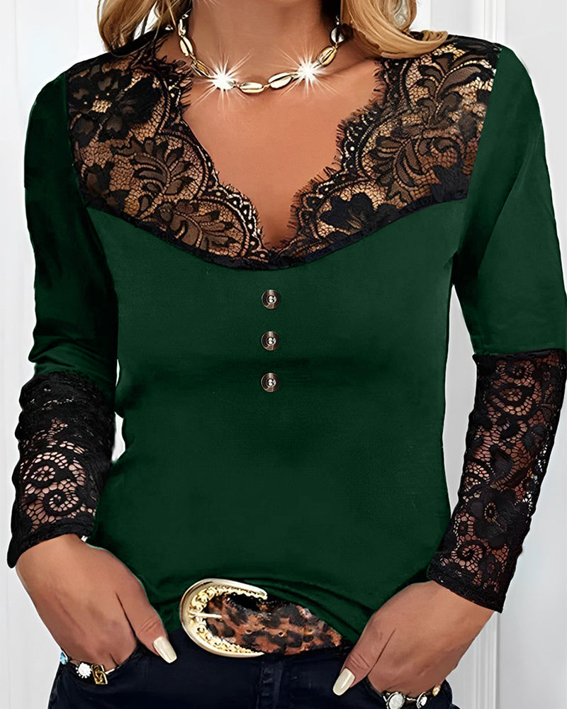 V-neck lace long-sleeve top