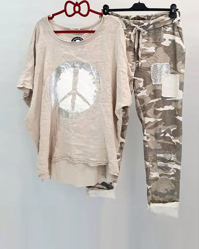 T-shirt and Pant Set in Camouflage Print